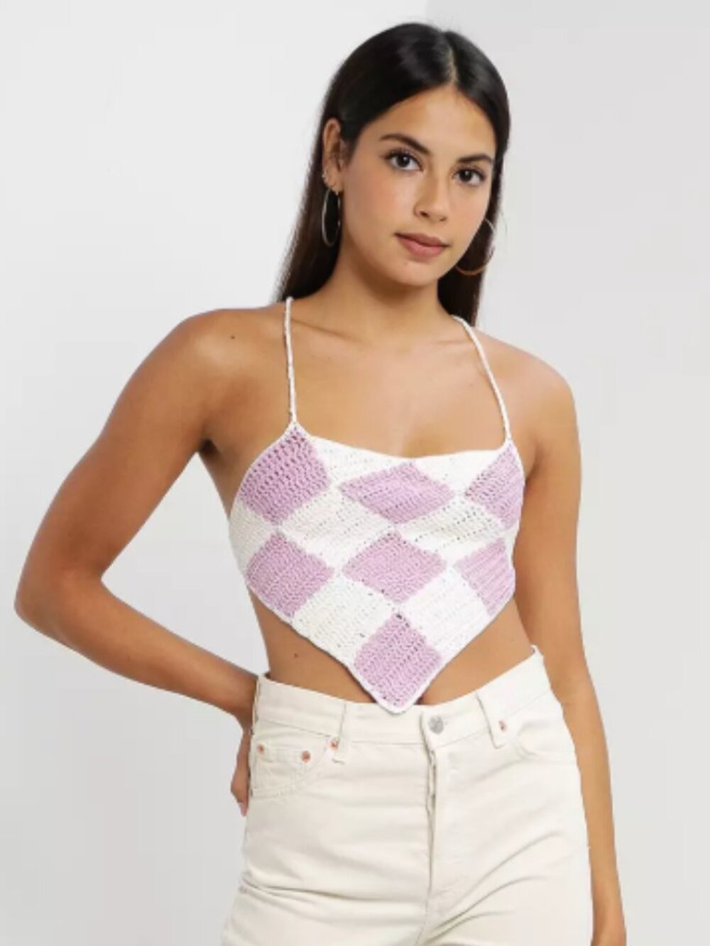 Peppermayo Cancun Crochet Halter Top - Lilac Check